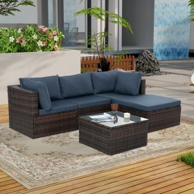 Patio Furniture, Outdoor Furniture, Seasonal PE Wicker Furniture, 5 Set Wicker Furniture With Tempered Glass Coffee Table,